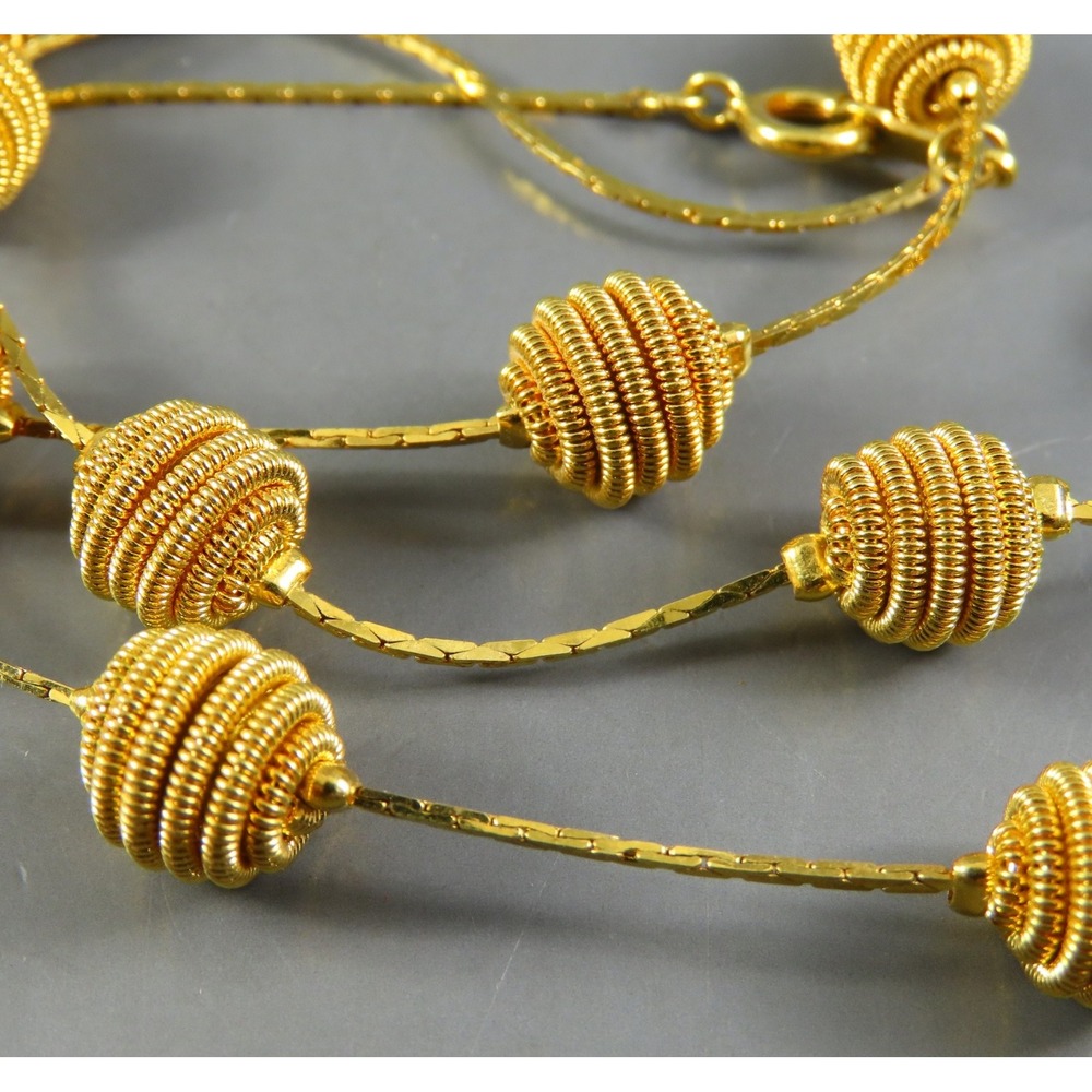 Vintage Gold Tone CHAIN NECKLACE Beehive Round COIL Wrap Stations 24" Trendy